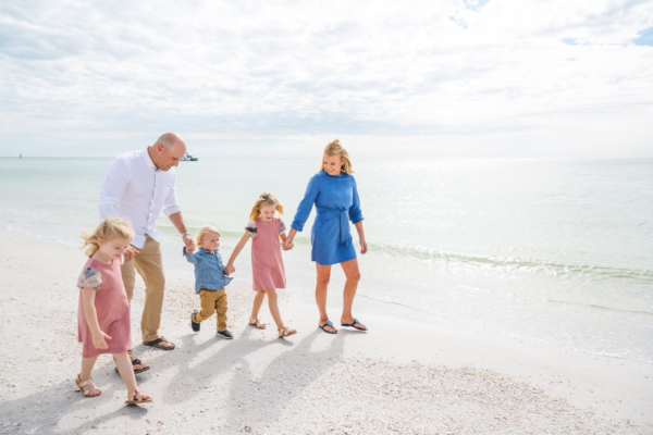 Family walking on a beach